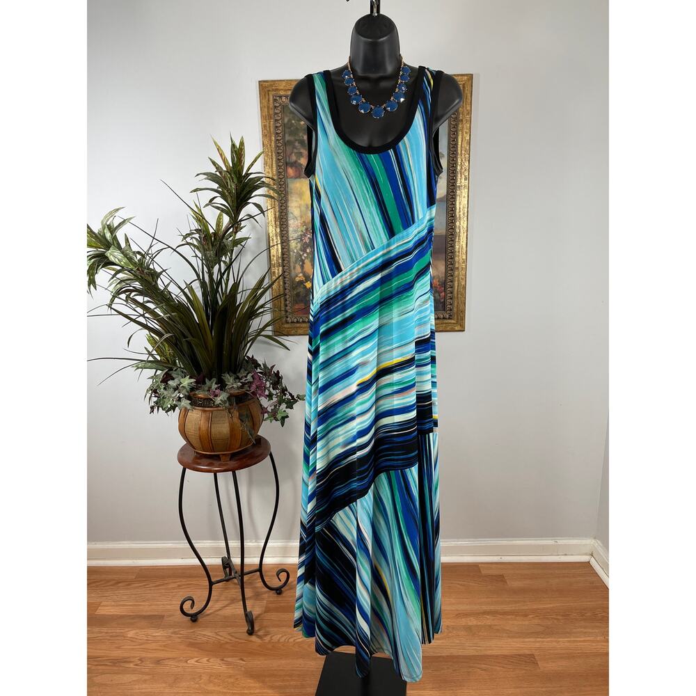 Calvin Klein Maxi Dress Womens Small Multi Striped Sleeveless Coastal Bohemian
